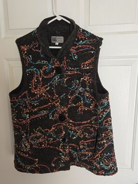 Habitat Multicolor Embroidered Wool Blend Button Vest - Black Ground. XL.